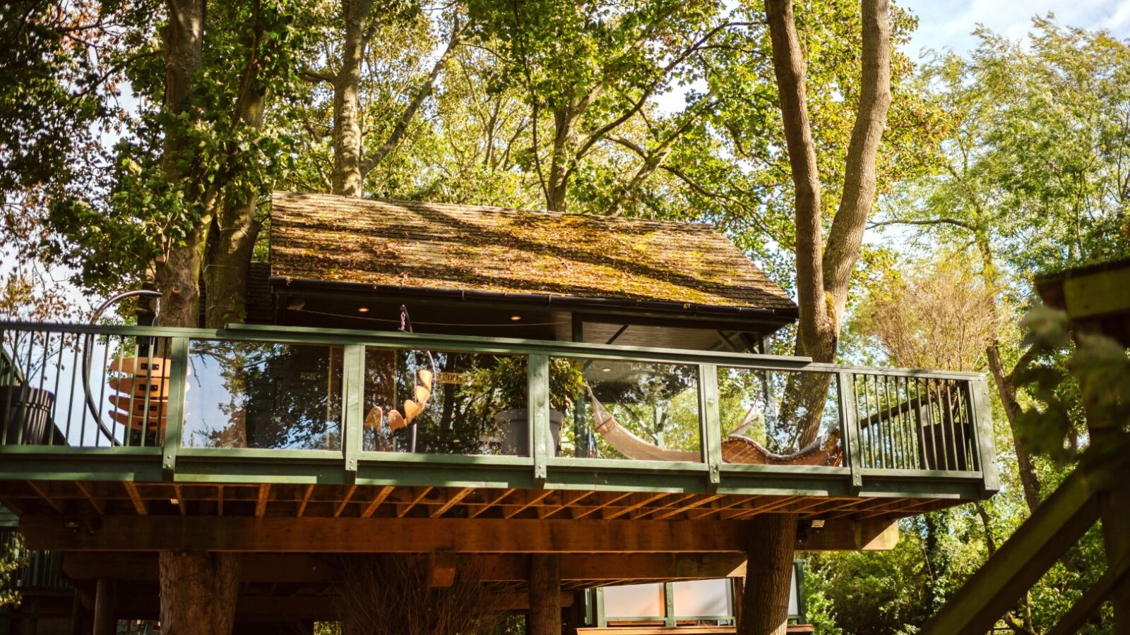 Wills Treehouse boasts a moss-covered roof and is surrounded by lush trees, offering a serene escape. Relax in the hammock on its wooden deck for the perfect retreat.