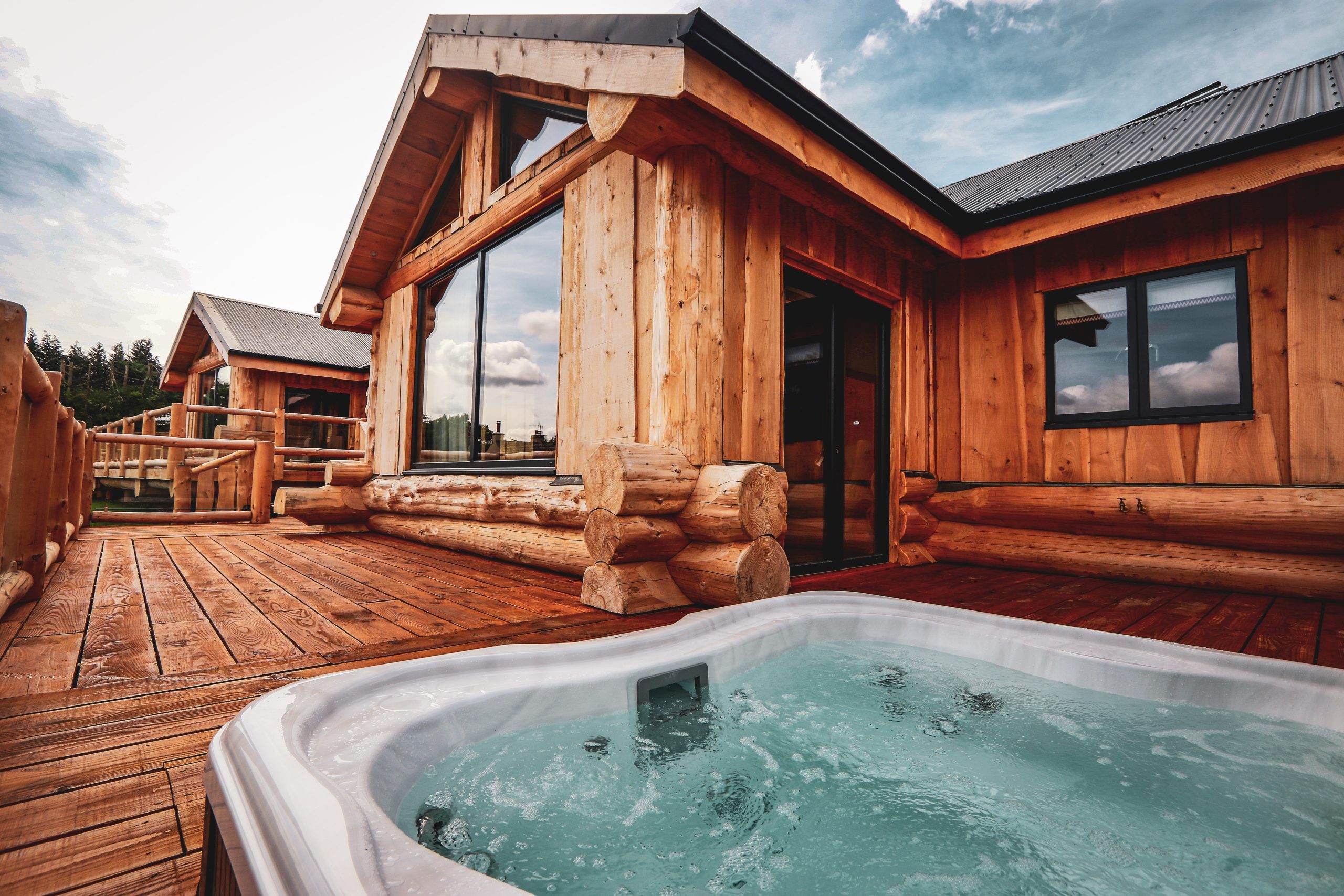 Olicana Park Cabins with private hot tubs and indoor saunas, ideal for a restorative stay in the UK